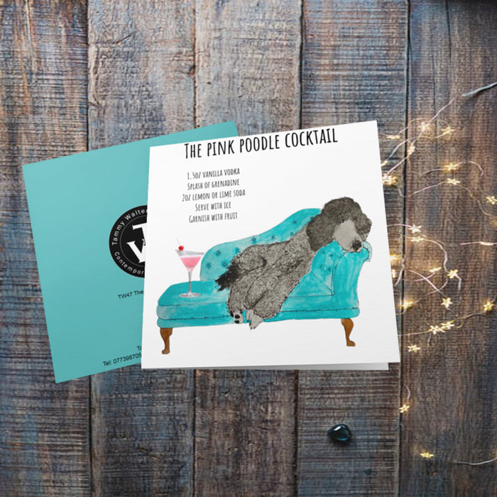 Pink Poodle Cocktail Party Greetings Card